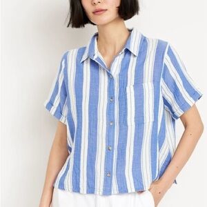 Crinkle Gauze Button-Down Striped Shirt
Size M